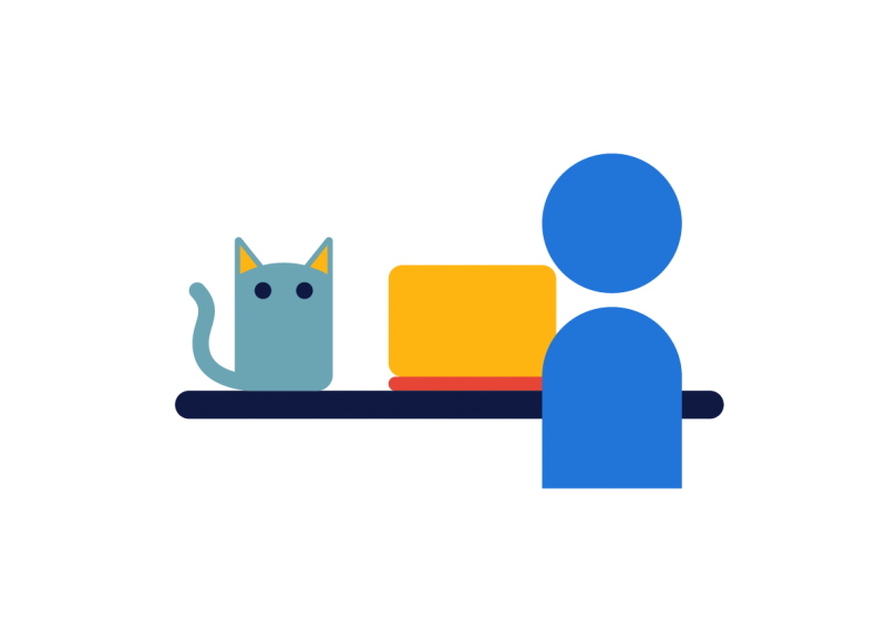 an image of a person working in front of a computer with a cat beside them