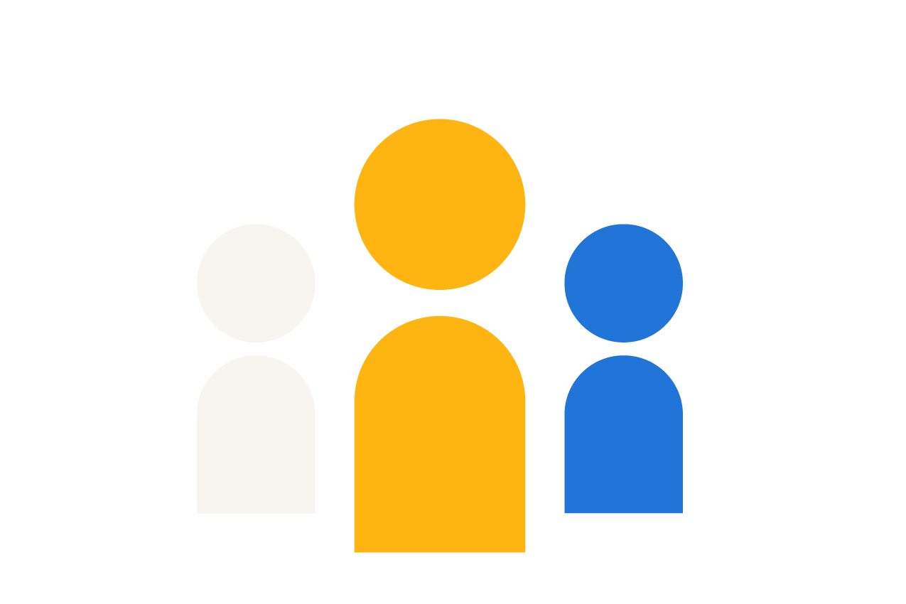an illustration of three people in different colours 