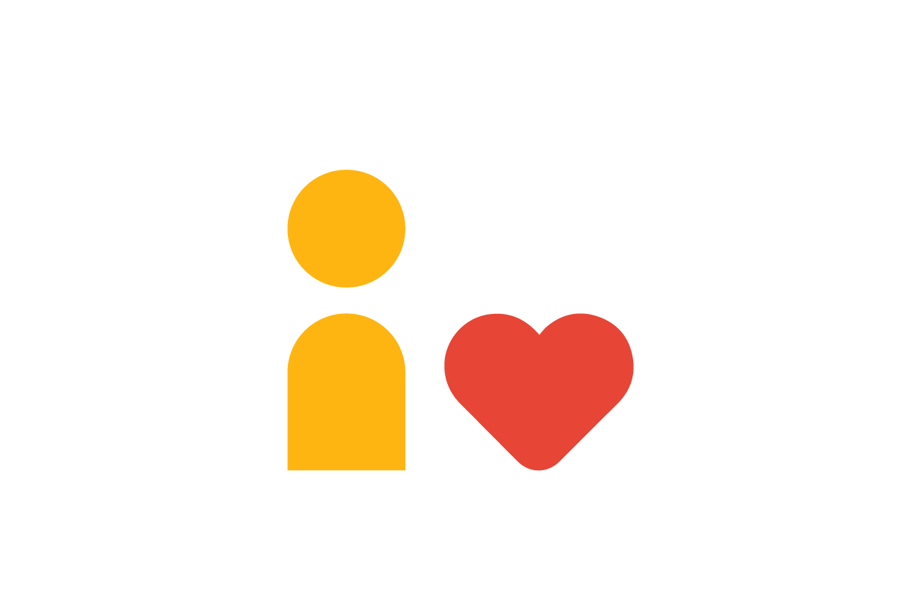 A person beside a heart symbol 
