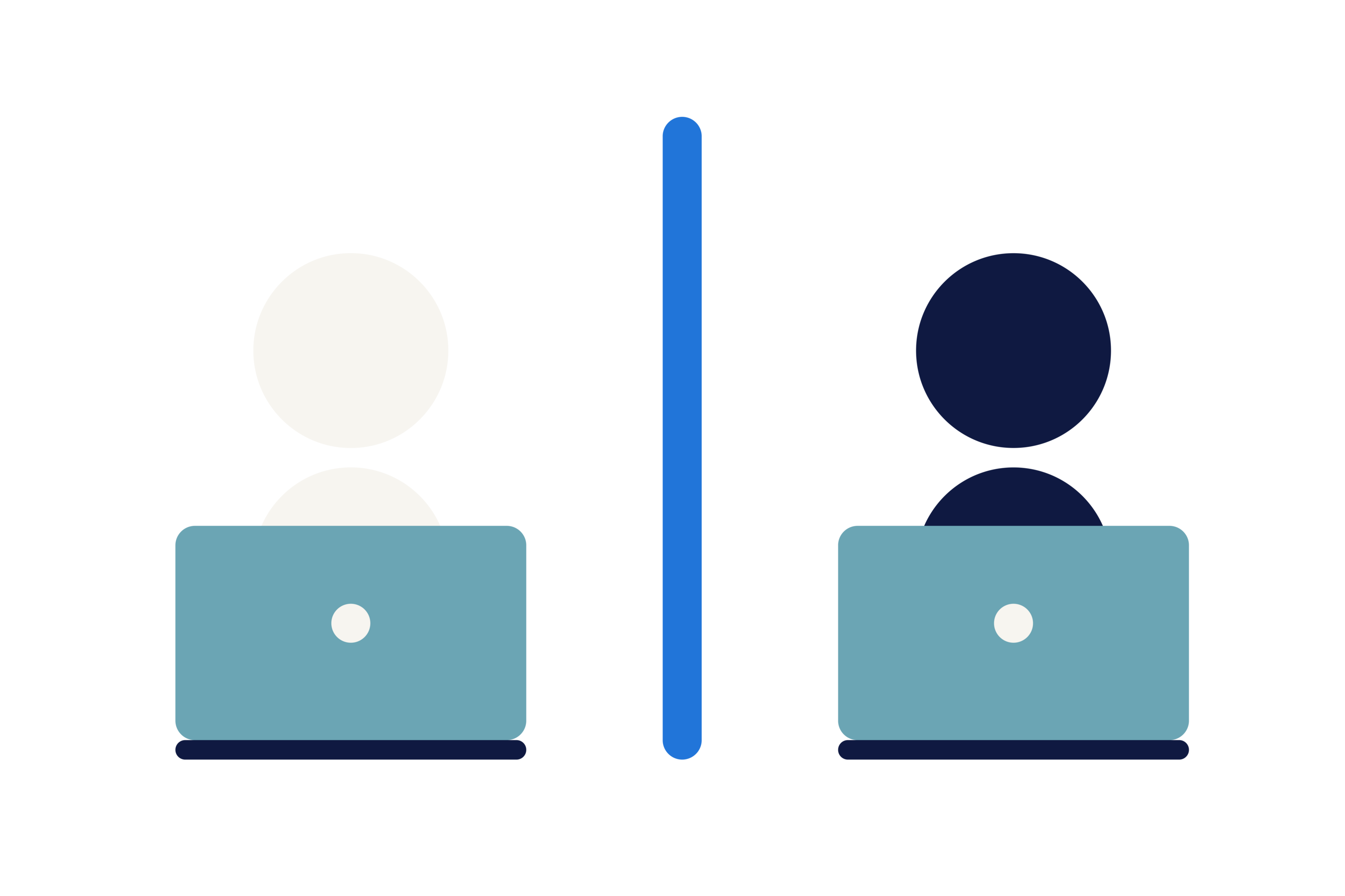 an illustration of two people working on their laptops with a barrier between them