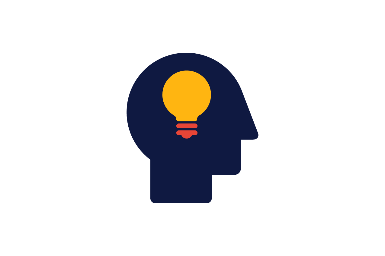 An illustration of a human head with a lightbulb inside