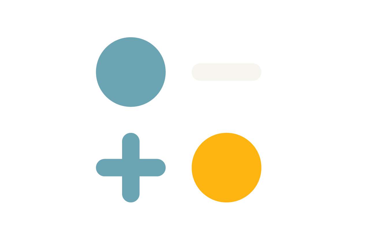 An illustration of circles and plus and minus symbols