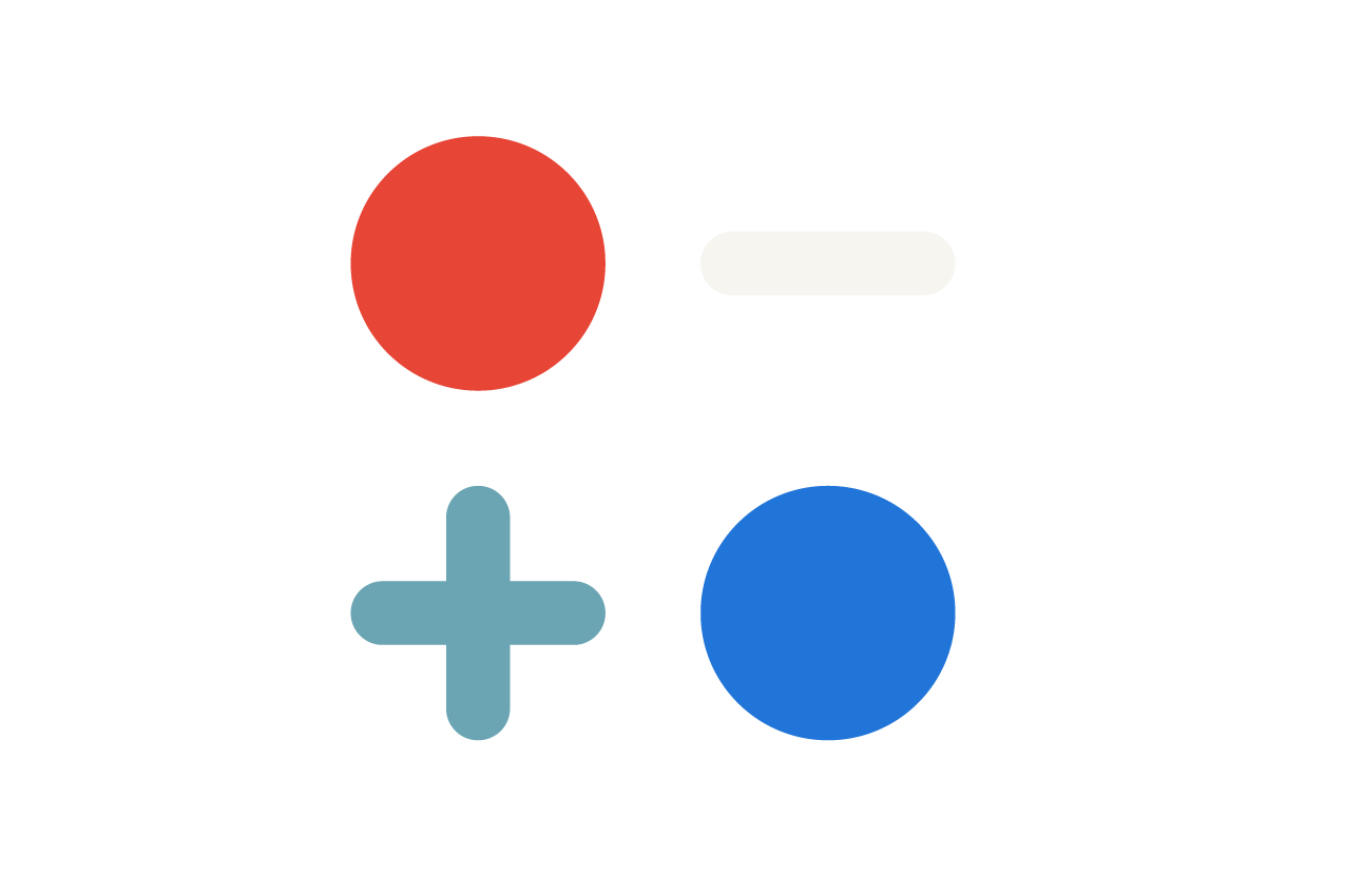 An illustration of circles and plus and minus symbols