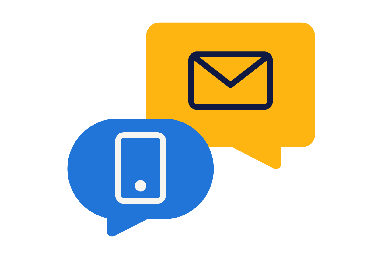 An illustration of contact and messaging symbols