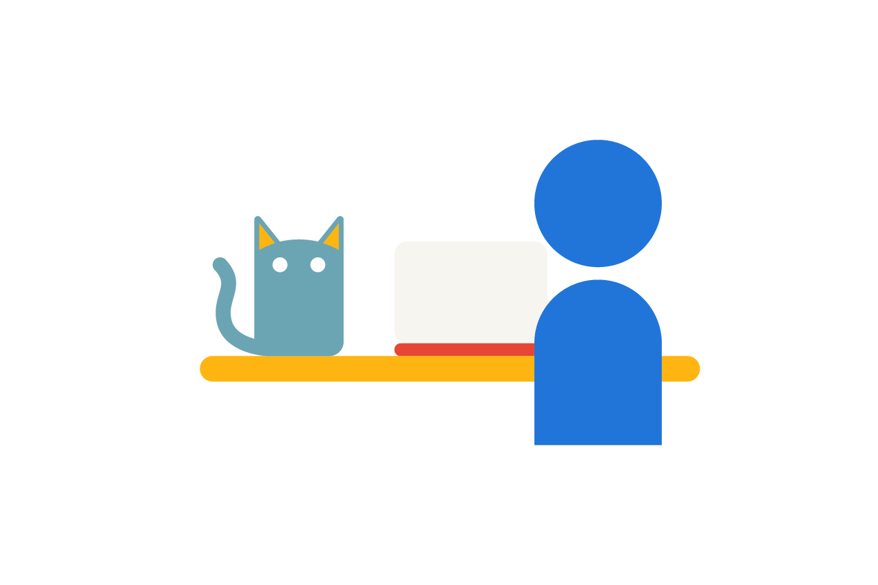 A person working from home with a pet cat