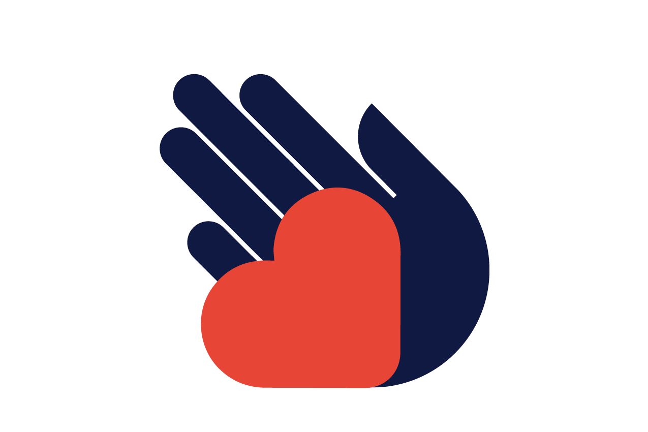 A hand holding a heart (top view)