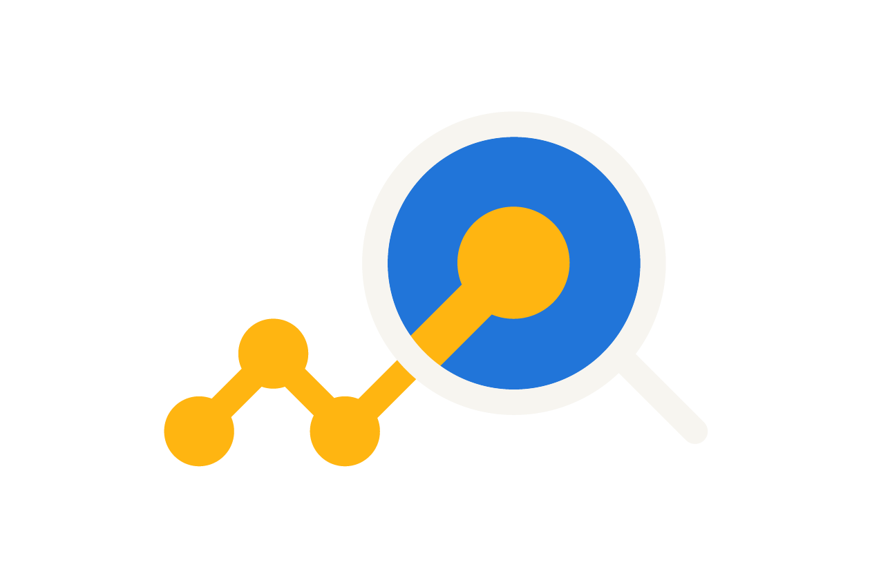 Magnifying glass being used to look at data