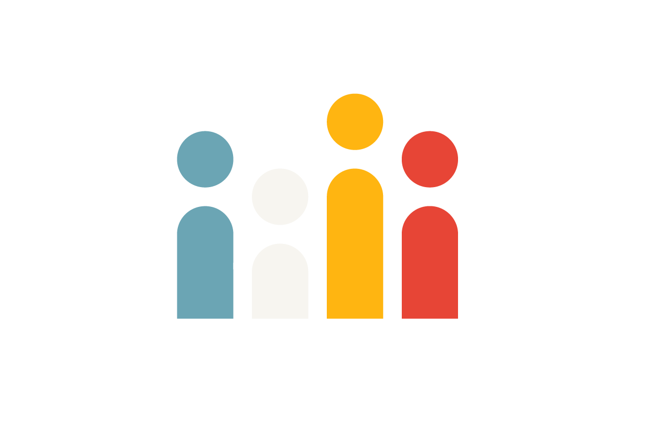 an illustration of colourful people with different heights
