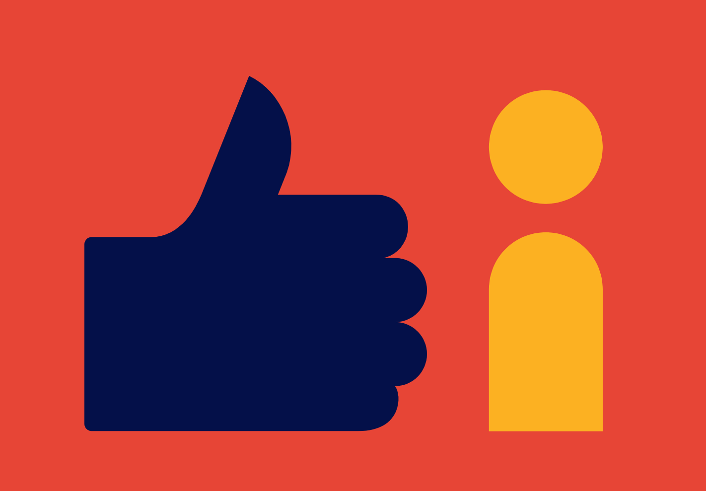 an illustration of a thumbs up with a person beside it