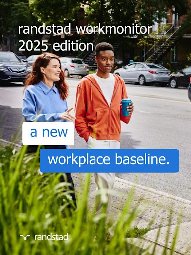 an image of two people walking and a caption saking 2025 workmonitor