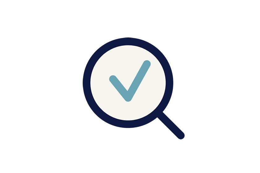 An illustration of magnifying glass with a check mark inside