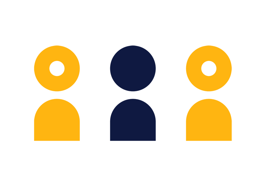 An illustration of three people with one standing out