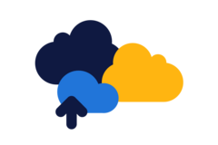 an  illustration of clouds with an arrow pointing up