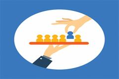 an image of a hand holding a platform with people and another hand picking a person from the platform