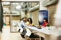 group of colleagues in a team meeting