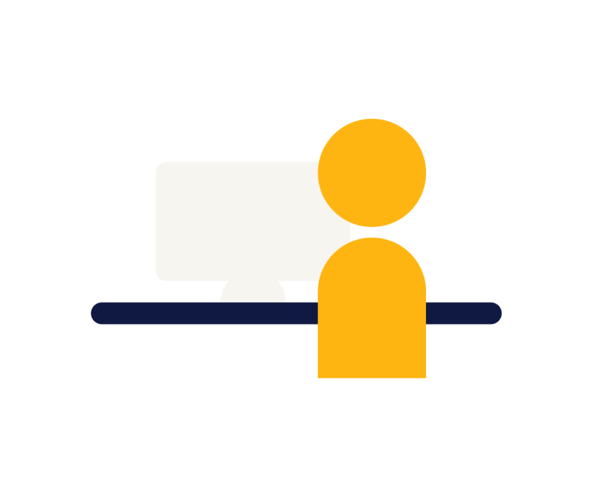 An illustration of a person in front of a desktop computer