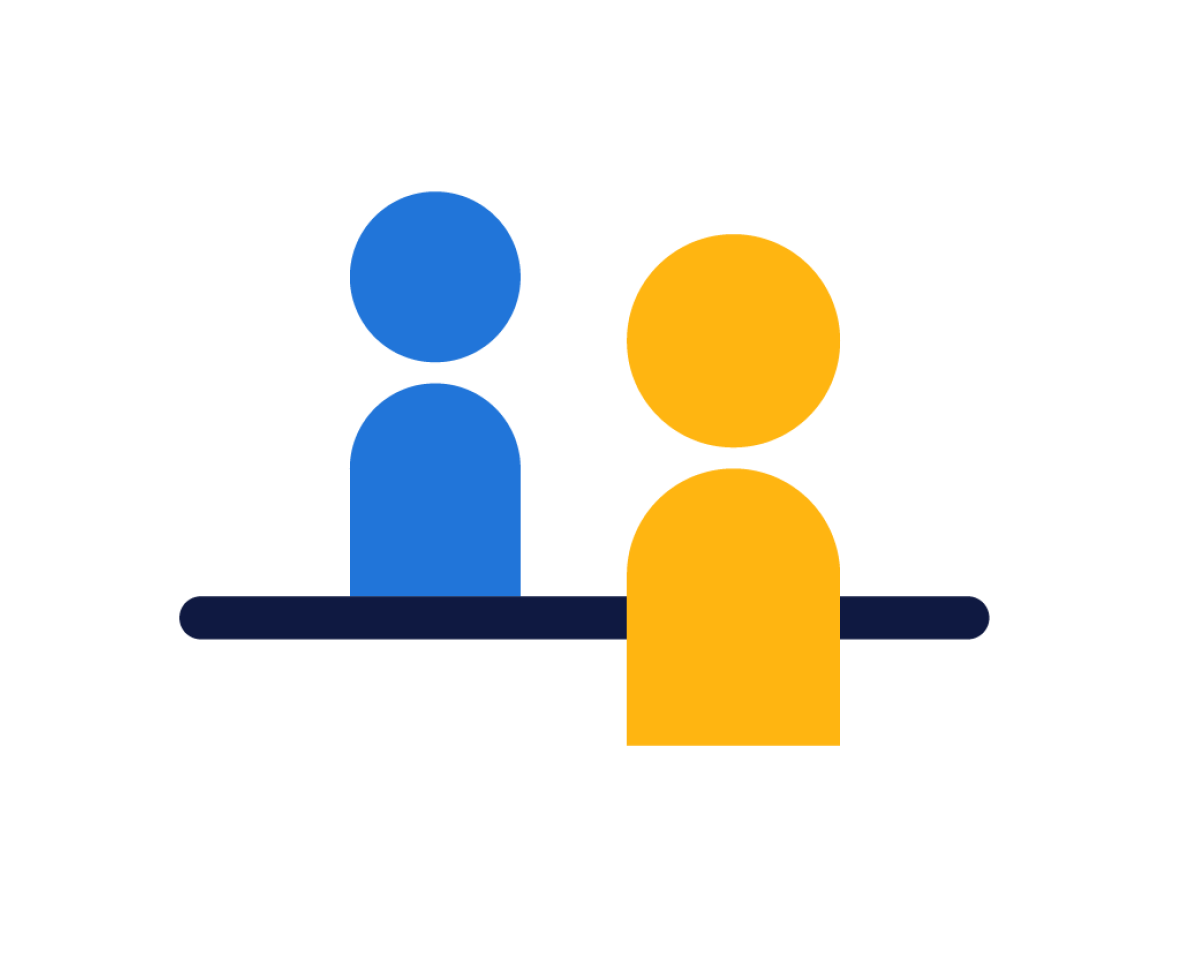 an illustration of two people talking over the counter an illustration of two people talking over the counter