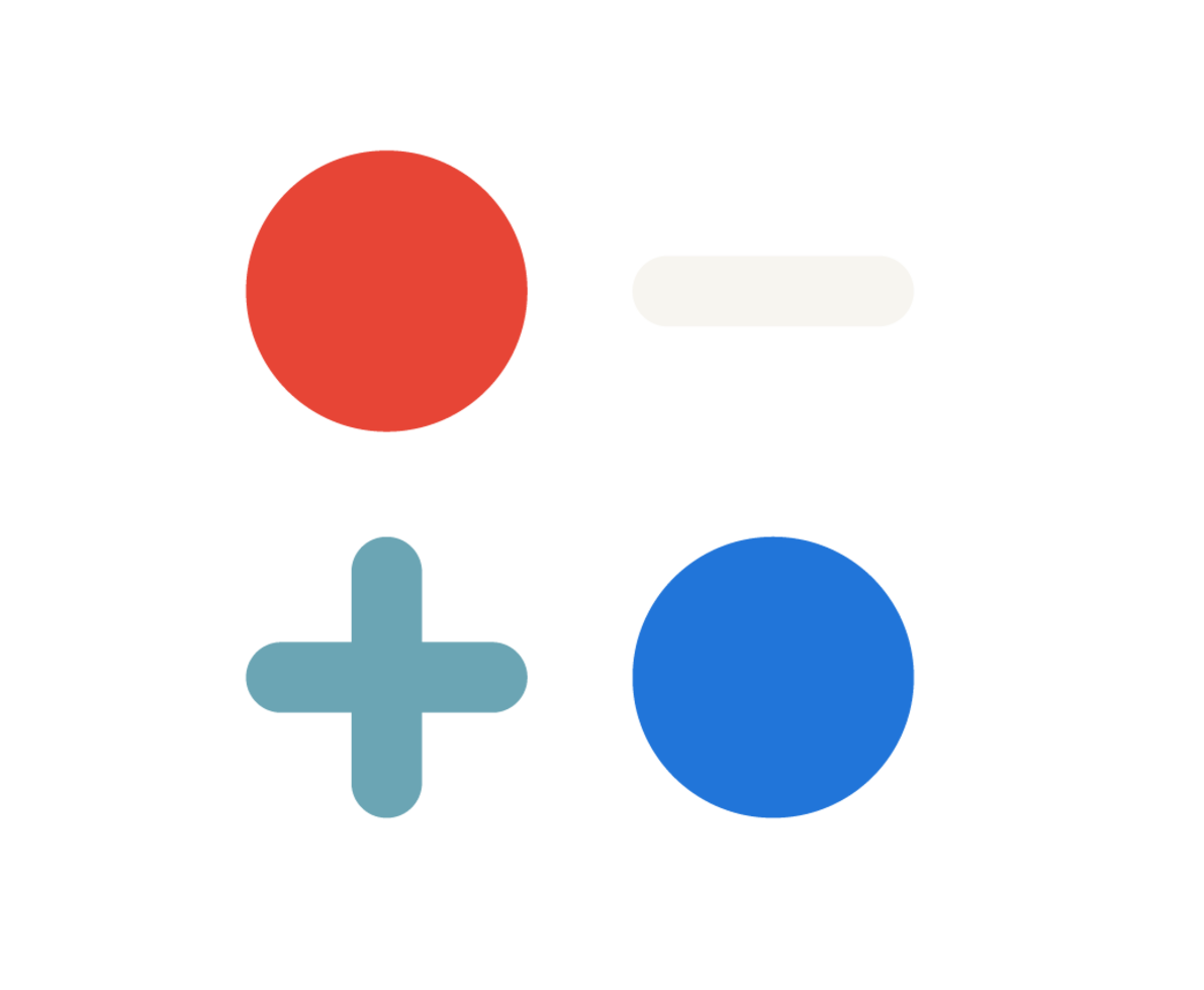 An illustration of circles and plus and minus symbols