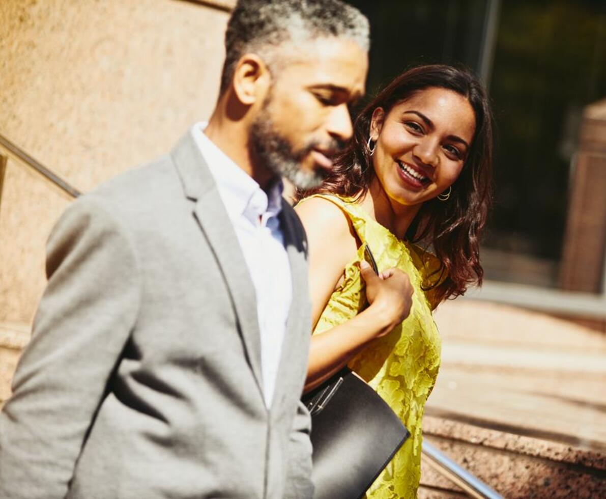A man and a woman walking together 