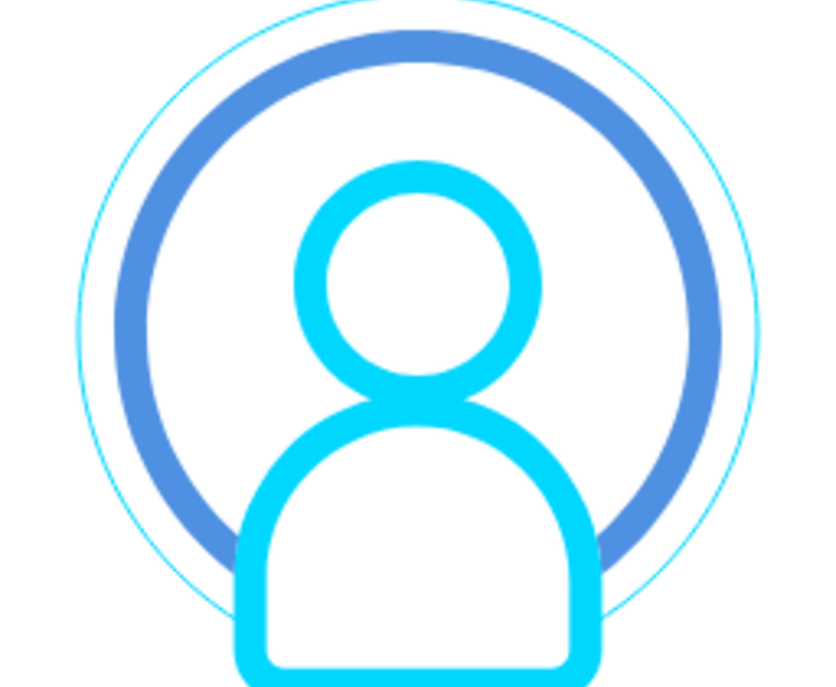 illustration of a person with blue and white circles to symbolise tech and touch