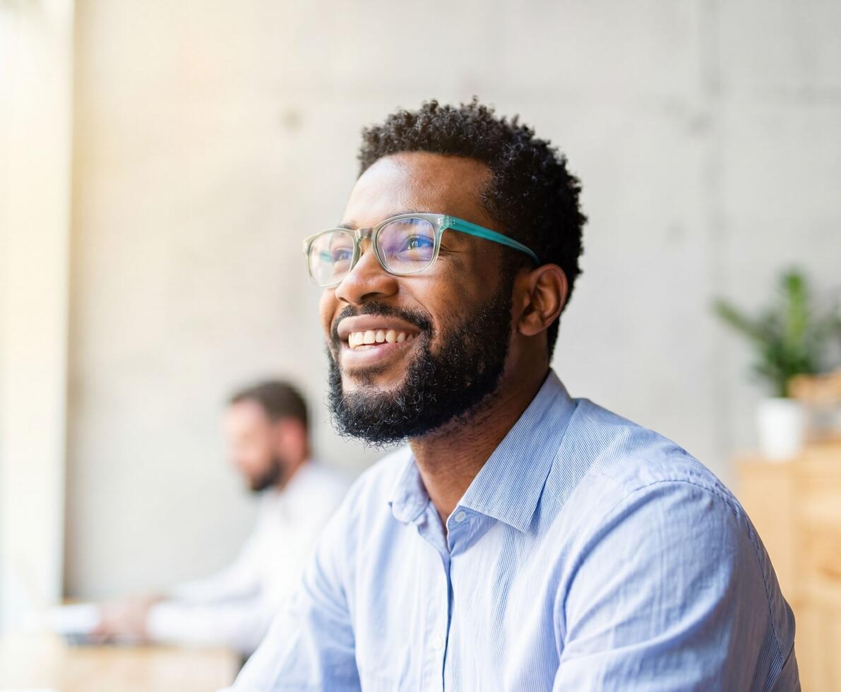 image of a male worker smiling in an office setting