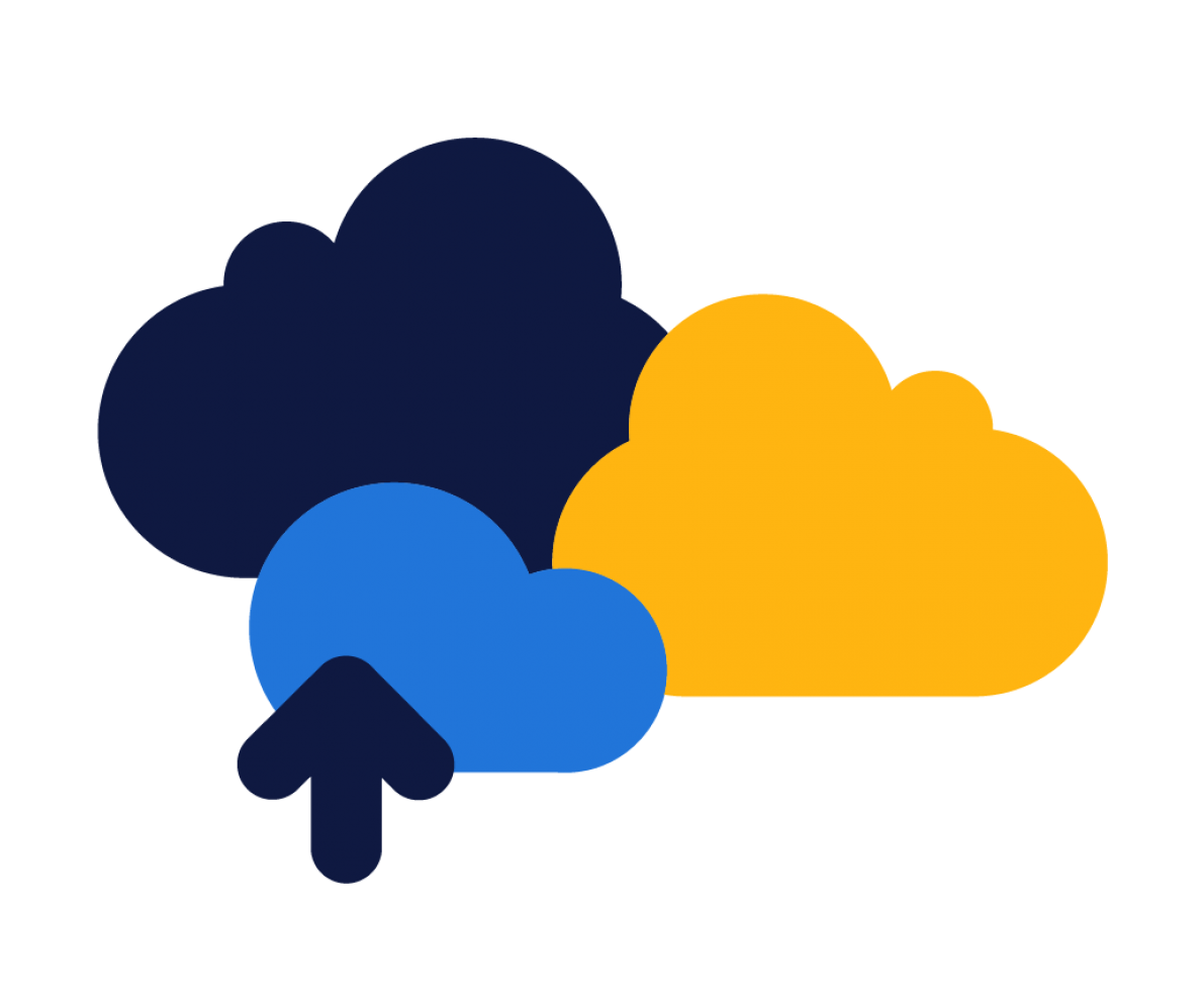 an  illustration of clouds with an arrow pointing up