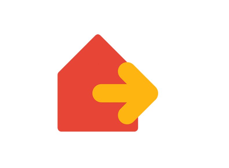 An illustration of an arrow in house pointing to the right