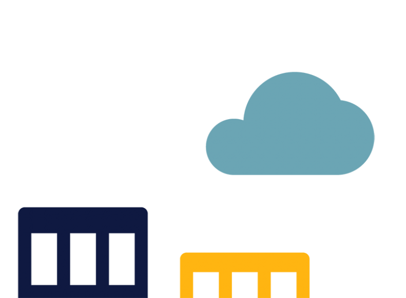 an illustration of buildings with a cloud