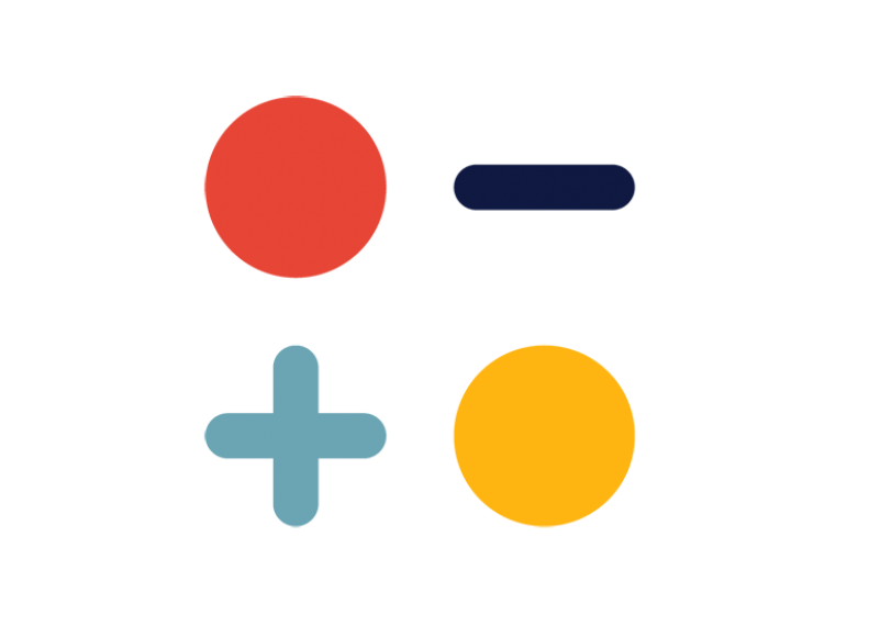 An illustration of circles and plus and minus symbols