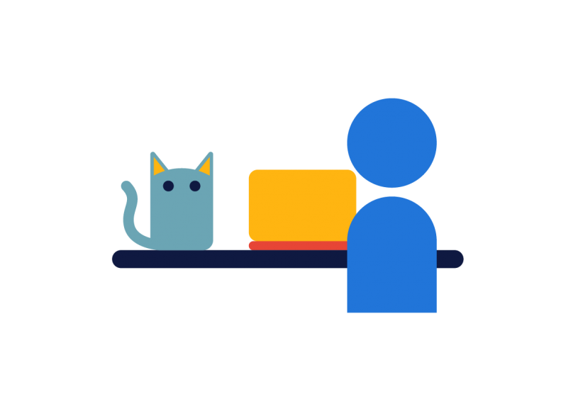 an image of a person working in front of a computer with a cat beside them an image of a person working in front of a computer with a cat beside them