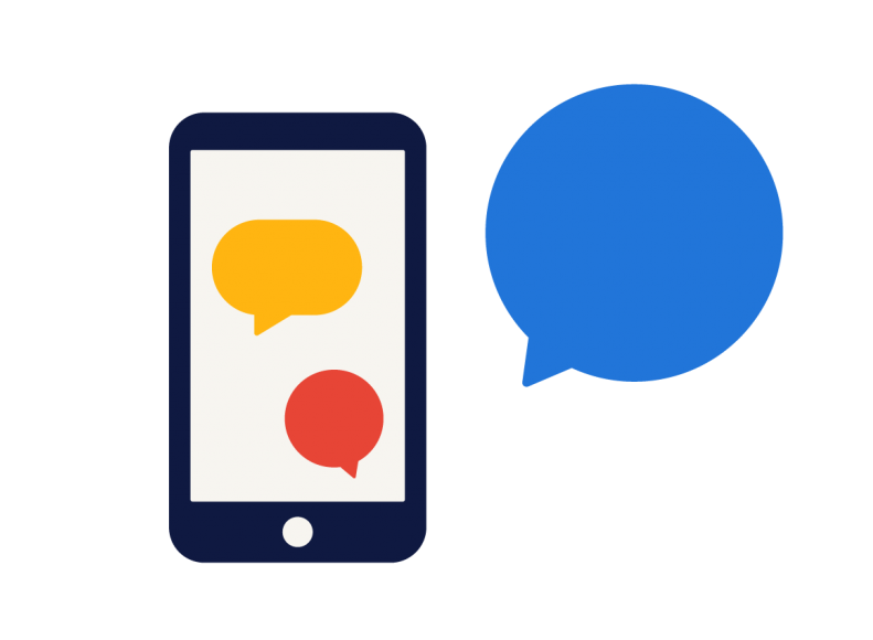 An illustration of a phone with speech bubbles