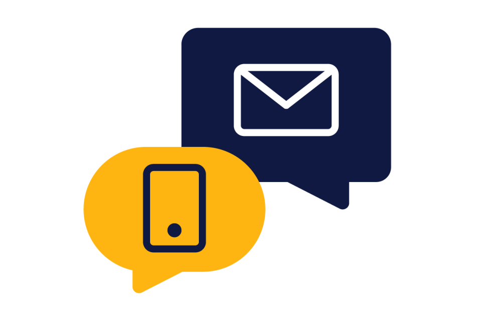 an illustration of chat bubbles with a phone and envelope inside